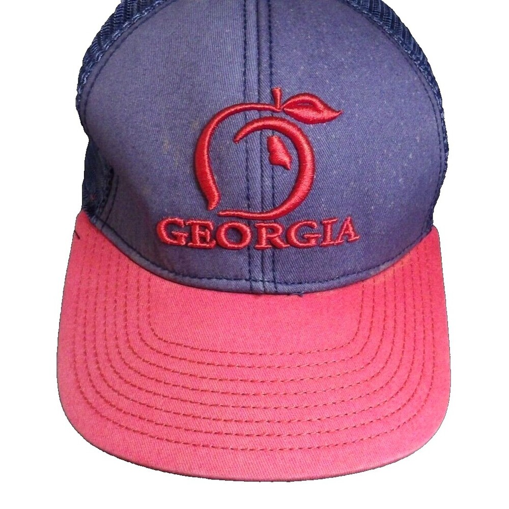 Stay Southern Georgia Baseball Hat Cap Adjustable Trucker Blue Red Peach State